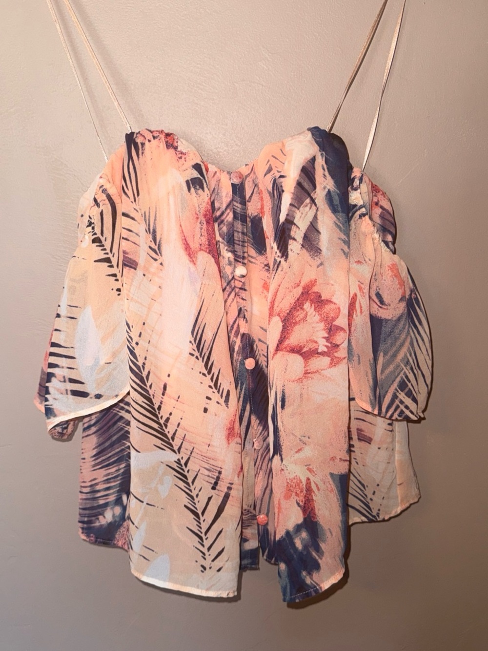 Guess Peach and Navy Floral Off-Shoulder Blouse